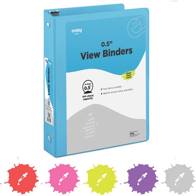 Enday No.0498 0.5 in. 3-Ring View Binder with 2-Pockets, Blue - Pack of 24