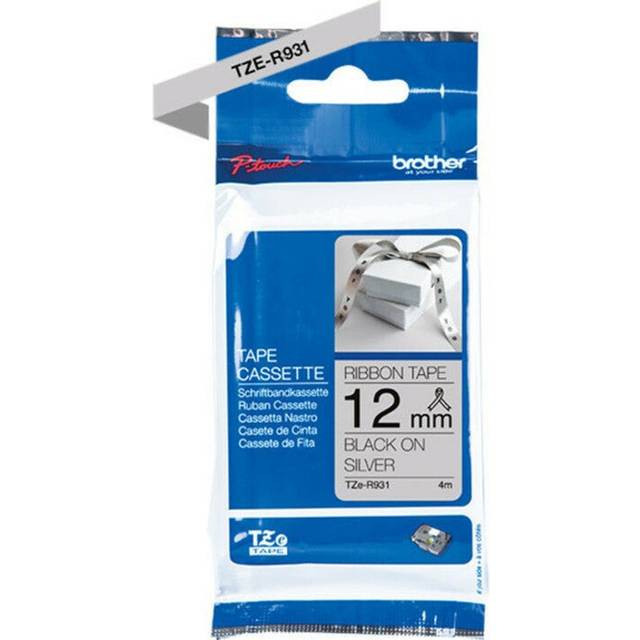 Brother P-Touch Embellish Black Print on Silver Satin Ribbon TZER931 - ~  Wide x ~13.1 Long for use with P-Touch Embellish Ribbon & Tape Printer