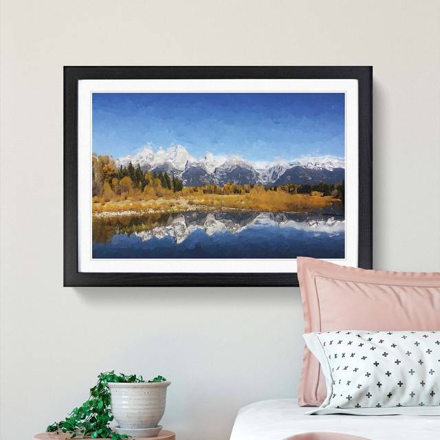 The Teton Mountain Range in Abstract - Picture Frame Graphic Art Print - Black (60cm H x 91cm W x 2cm D)