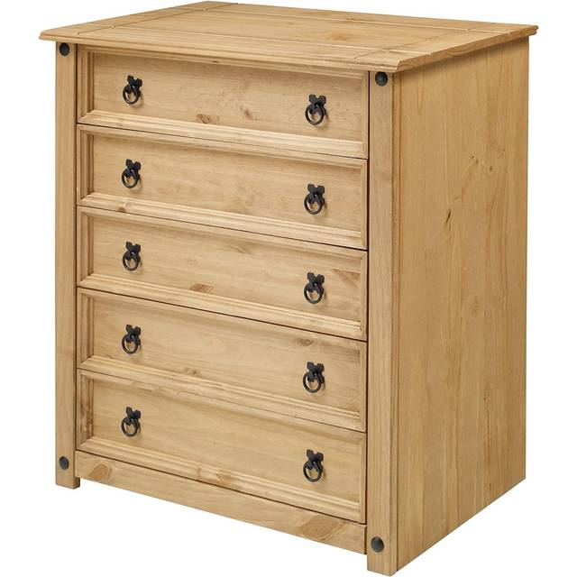 Mercers Furniture Corona Small 5 Drawer Chest Of Drawers Rustic Solid Pine With Mexican Styling, Brown