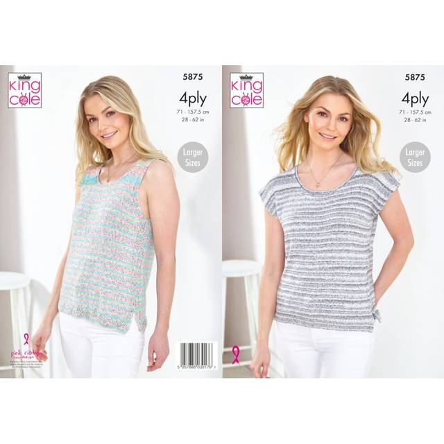 King Cole 5875 4ply Knitting Pattern Ladies Cap Sleeve & Vest Top