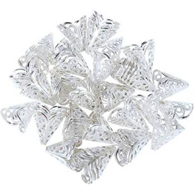 50 Pcs Bead cones filigree flower bead caps jewelry making findings accessories 15 x 16mm (silver)