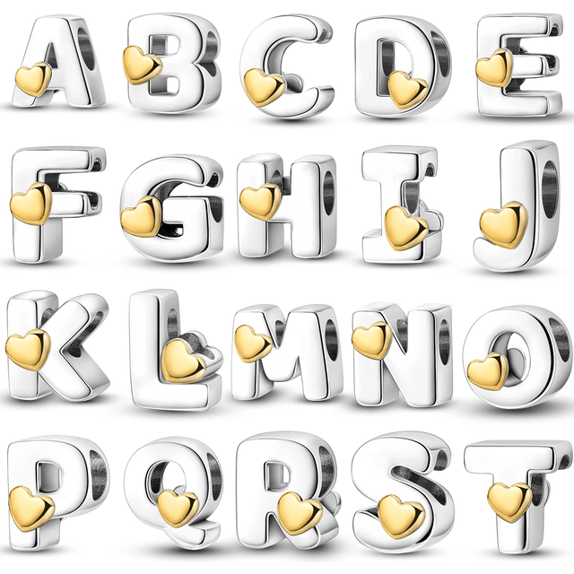 Silverpläterad Hänge Pärlor Brev Serier Artificiell Brev Serier Love Hänge Hänge Lämplig För Armband DIY Kvinnors Smycke (A,B,C,D,E,F,G,H,I,J,K,L,M,N,O,P,Q,R,S,T,U,V,W,X,Y,Z)