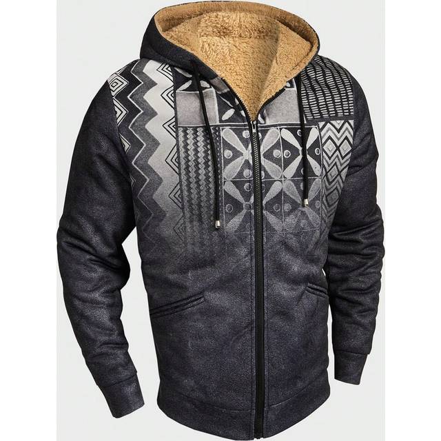 Herr Lös passform Lappverk Tryck Fleece Huva Dragkedja Jackor Med dragsko - Svart och Vitt (L,M,S,XL,XXL)