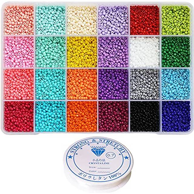 Bala&Fillic Size 3mm Seed Beads About 8400pcs in Box  8/0 Craft Beads with Elastic String for Bracelet Making (About 350pcs/Color  24 Colors)