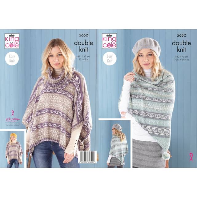 King Cole 5652 DK Knitting Pattern Ladies Poncho Snood & Shawl