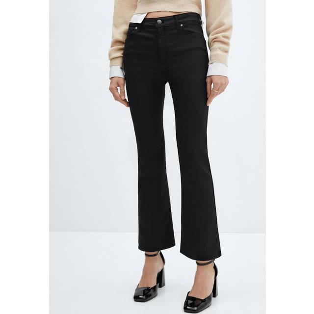 Black Waxed Flared Crop Jeans (12)