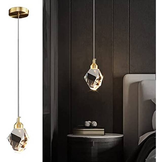 Modern Crystal Pendant Light, 3-Color LED Crystal Pendant Light, Adjustable Height Gold Ceiling Hanging Pendant Lamp, for Kitchen Island Bedroom