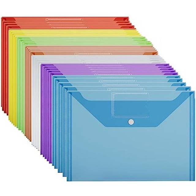 A4 Plastic Wallets - 35 Pack A4 Folders Plastic Wallets Document Files Popper Wallets with Pocket - AVARTEK