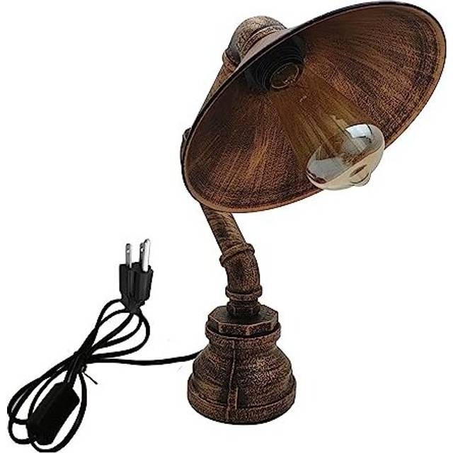 Water Pipe Table Lamp Vintage Industrial Steampunk Table Lamp Rustic Brushed Copper Water Pipe Bedside Desk Lamp (Table Lamp with Flat Shade)