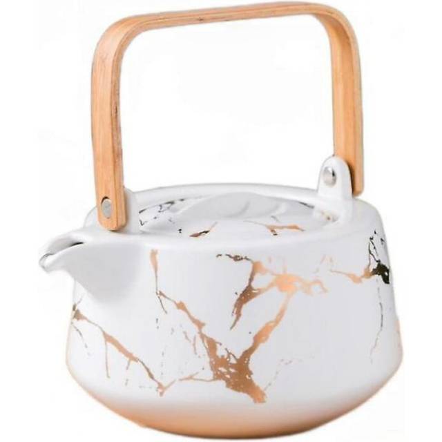 Japanese Style Black And White Ceramic Teapot With Marble Pattern Tea Set