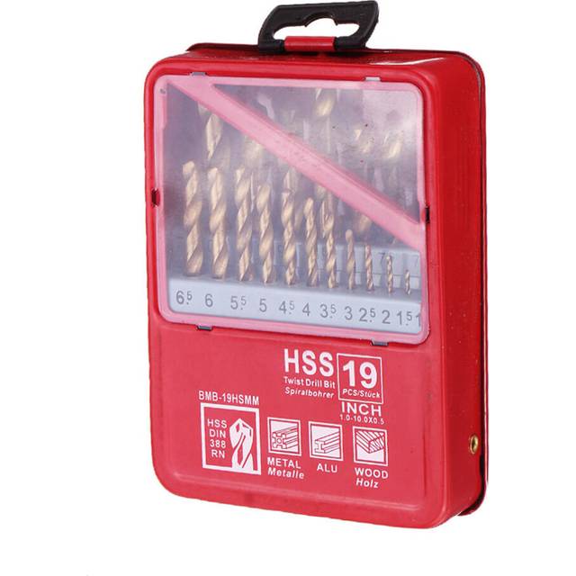 19Pcs M2 HSS 6542 Twist Drill Bit Set 1-10mm Titanium Coated Drill Bit with Metal Box for Wood Metal Drilling