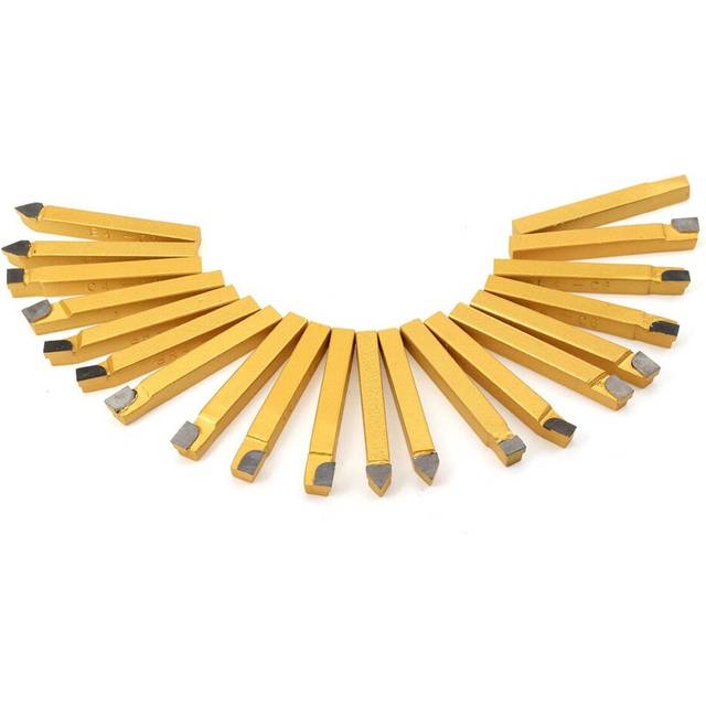 (Yellow, 3/8) 20pcs Metal Lathe Tool Set Carbide Tip Cutting Turning Boring Bit