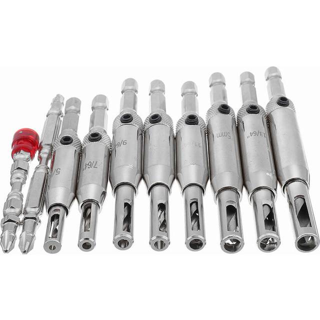 10Pcs 5/64 to 1/4 Inch Self Centering Drill Bit Hinge Tapper Core Drill Bit Set Magnetic Ring Screwdriver Bits for Woodworking Adjustable Door Window
