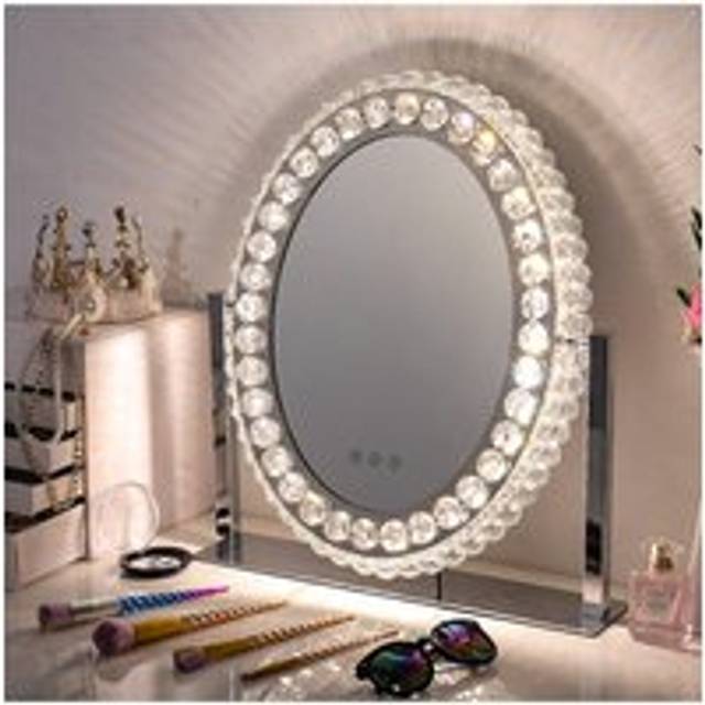 360° Rotation Vanity Oval Mirror with Lights 3 Color Lighting Modes Vanity Mirror - Beige - One Size