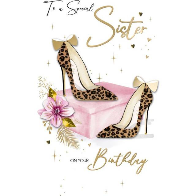 Special Sister Birthday Card Embellished High Heels Champagne Greeting Card
