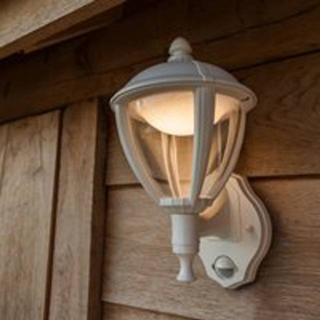 (White) Outside Wall Lights Motion Sensor Mains Lantern Dusk Dawn 240V PIR Outdoor