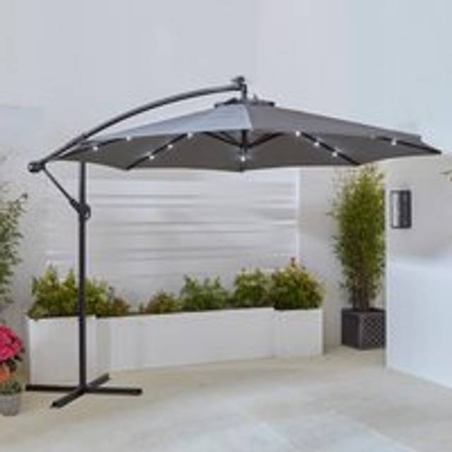 3M Outdoor Freestanding Parasol with LED Lights & Metal Base - Grey - One Size