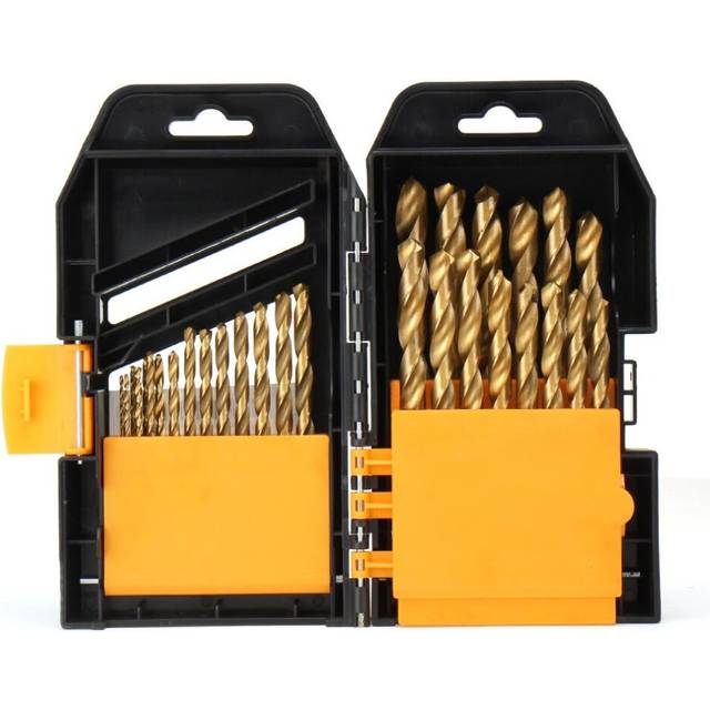 29Pcs 1/16 to 1/2 Inch Titanium Coated HSS Twist Drill Bit Set 118 Degree Point with Plastic Box for Wood Aluminum Copper