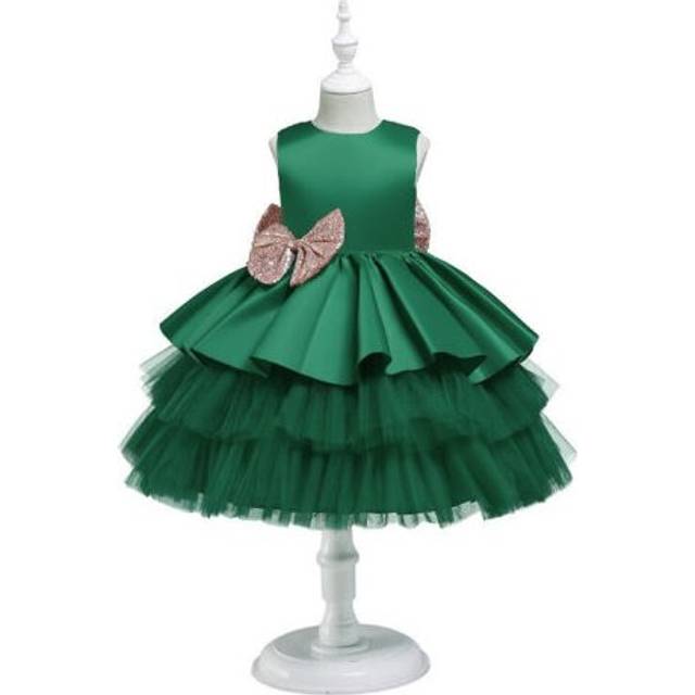 (1-2, Green) Baby Kids Flower Girls Bridesmaid Dress Party Formal Wedding Birthday Princess