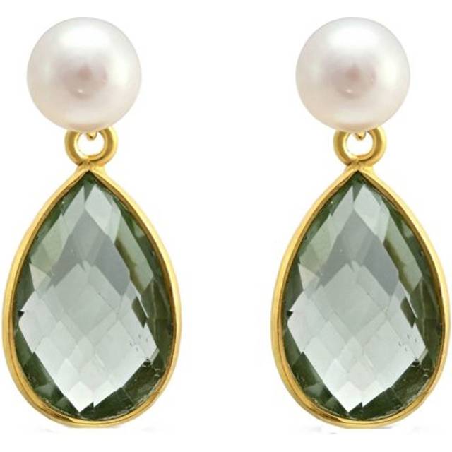 Pearls of the orient womens clara pearl amethyst drop earrings - green