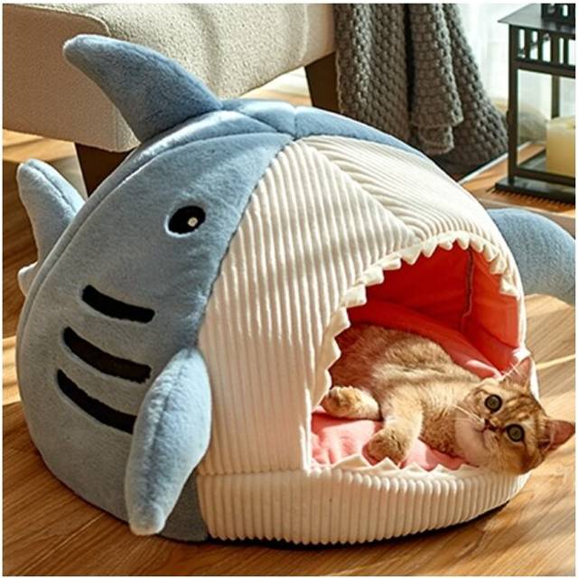 (Blue, L (53X50X36cm))) Enclosed Warm Cat Bed For Portable Pet Beds Sweet Kittens Basket Cushion Cat Pillow Mat Tent
