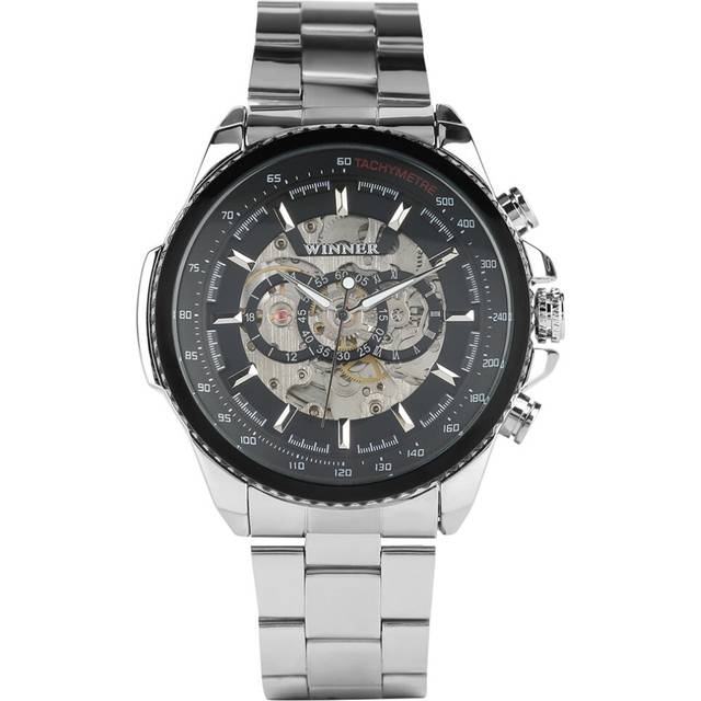 Silver Stainless Steel Band Skeleton Mechanical Watch for Men Automatic-self-winding Watches for Male Hollow Dial Watch