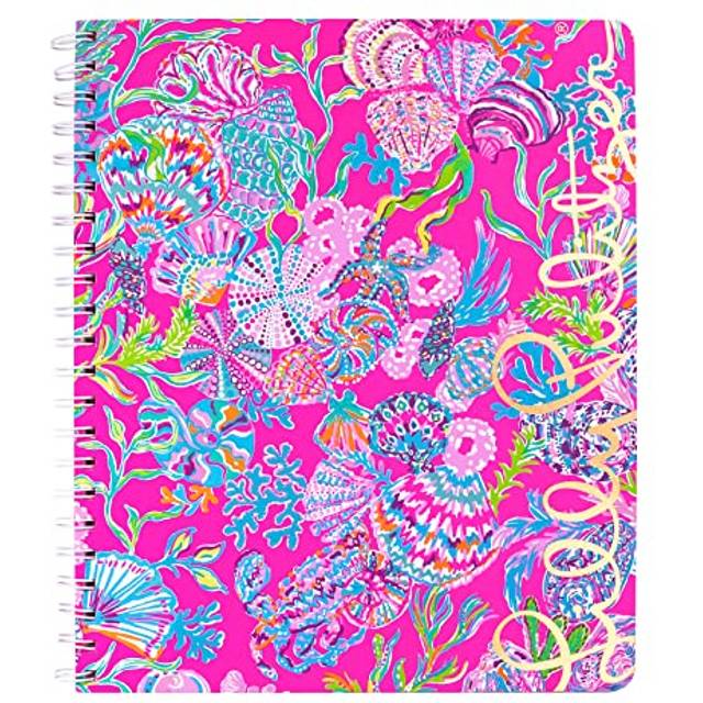 "Lilly Pulitzer Large Pink Hardcover Spiral Notebook  11"""" x 9.5"""" with"