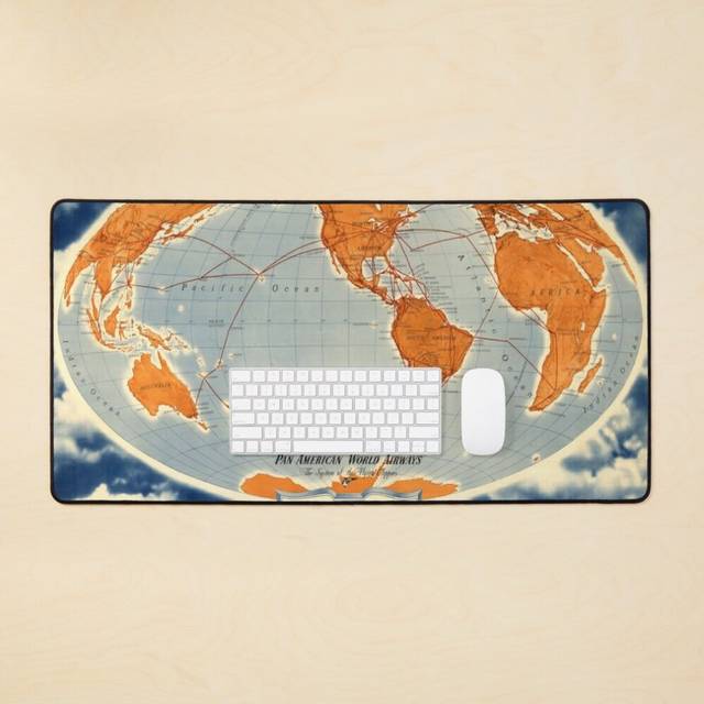 Desk Mat Vintage Pan-Am World routes poster Large Gaming Mouse Pad 35x16 inch