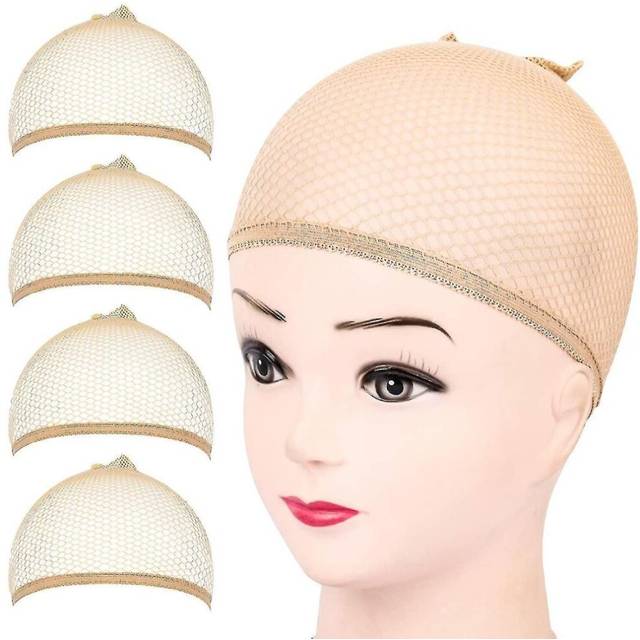 Fandamei Wig Cap, 4pcs Light Brown Mesh Wig Cap Net, Closed End Hair Mesh Net Wig Caps