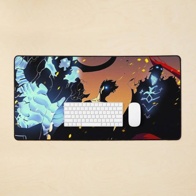 Desk Mat Solo Leveling Sung Jin Woo, Iron and Igris Large Gaming Mouse Pad 35x16 inch