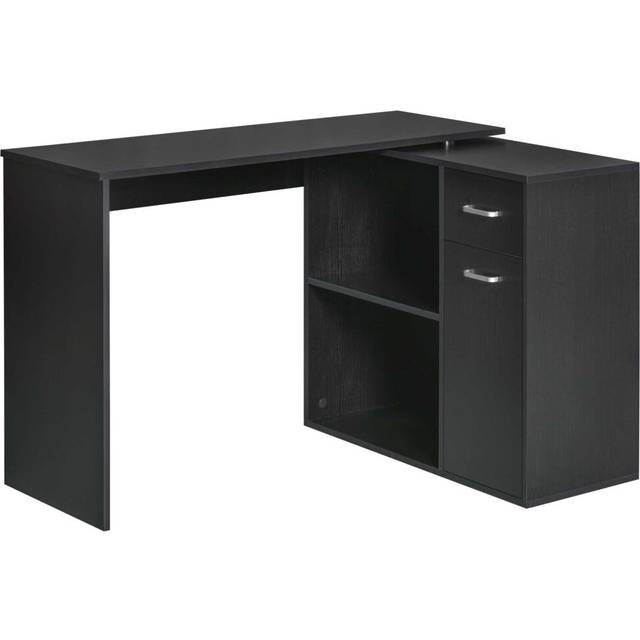Homcom computer desk 180° rotating dining table w/ storage shelf black