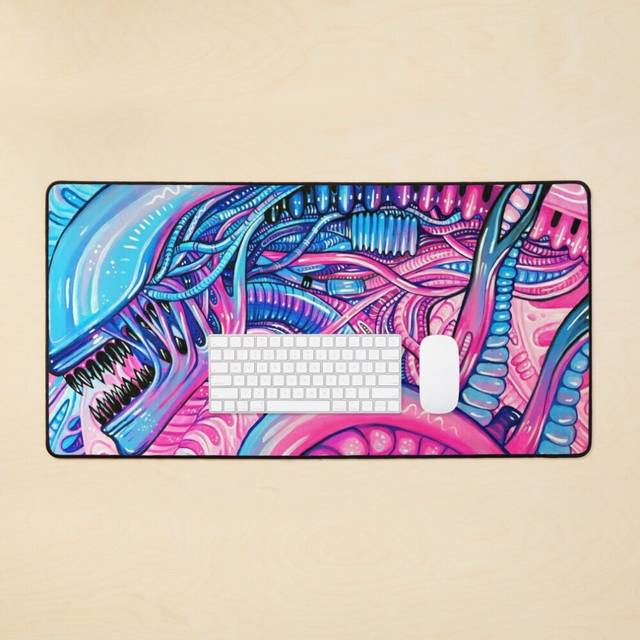 Desk Mat Cotton Candy Alien - Acrylic Painting Large Gaming Mouse Pad 35x16 inch