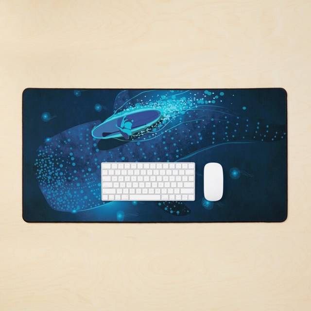 Desk Mat  Whale Shark Night Blue Ocean Large Gaming Mouse Pad 35x16 inch