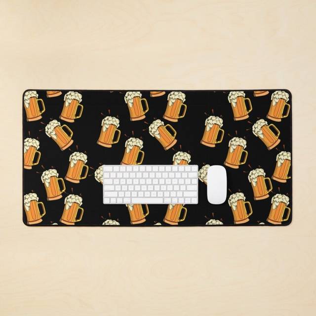 Desk Mat Vector seamless pattern glass of beer Large Gaming Mouse Pad 35x16 inch