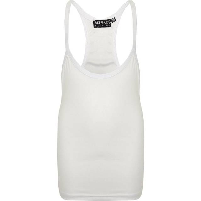 (9-10 Years, White) Girls Vest  Kids Stylish Racer Back Fashion Top T Shirt Age 5 6 7 8 9 10 11 13 Y