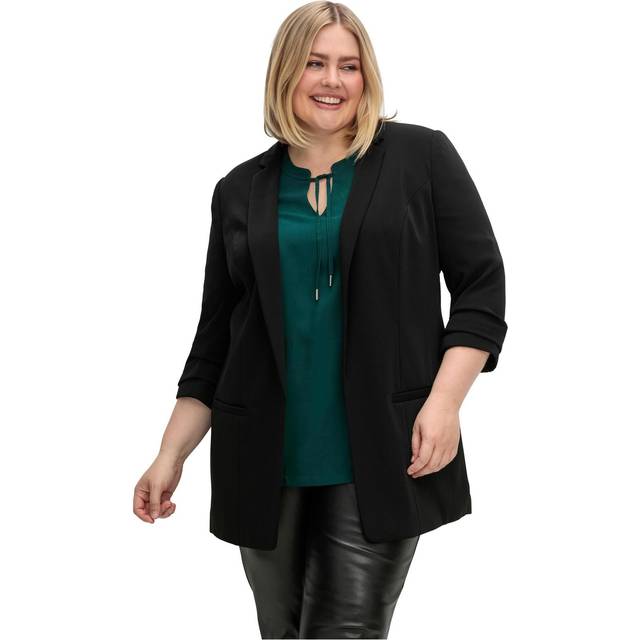 Sheego Three-Quarter Sleeves Long Blazer - Black