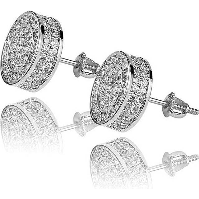 Aretes Para Hombre 14K Gold Plated 925 Sterling Silver Iced out CZ Hypoallergenic Round Screw Back Stud Earrings for Men