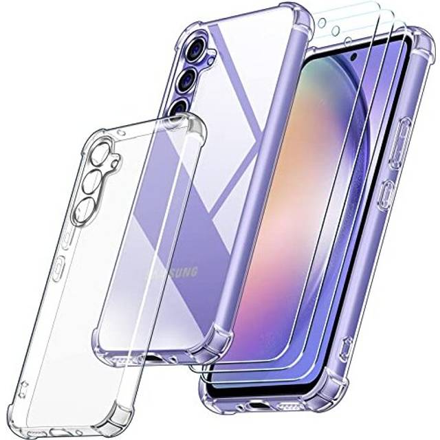 3 in 1 Clear Case for Samsung Galaxy A54 5G with 2 Pieces Tempered Glass,[Never-Yellow] [Military Protection] [Camera Protection] Transparent