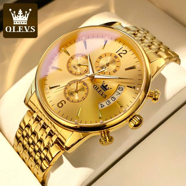 Olevs Top Business Mens Watches Stainless Steel Strap Chronograph Waterproof Multi-functional Military Sports Male Wristwatch