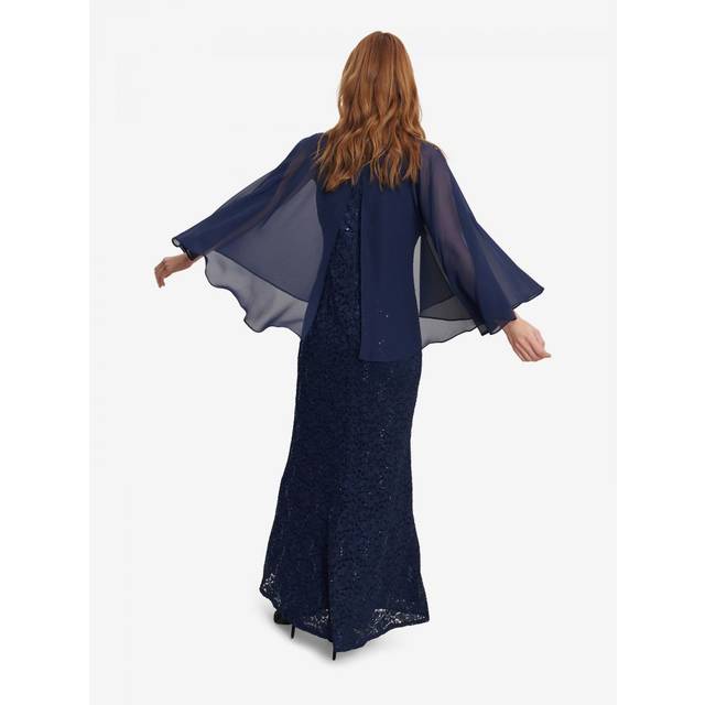 Gina Bacconi Womens Jayden Long Fit And Flare V-Neck Dress With Illusion Capelet - Navy - Size 12 UK