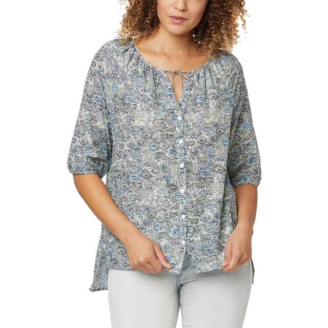 Nydj Button Down Silk-Blend Peasant Blouse