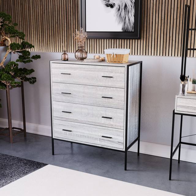 (Grey) Brooklyn 4 Drawer Chest of Drawers Bedroom Storage