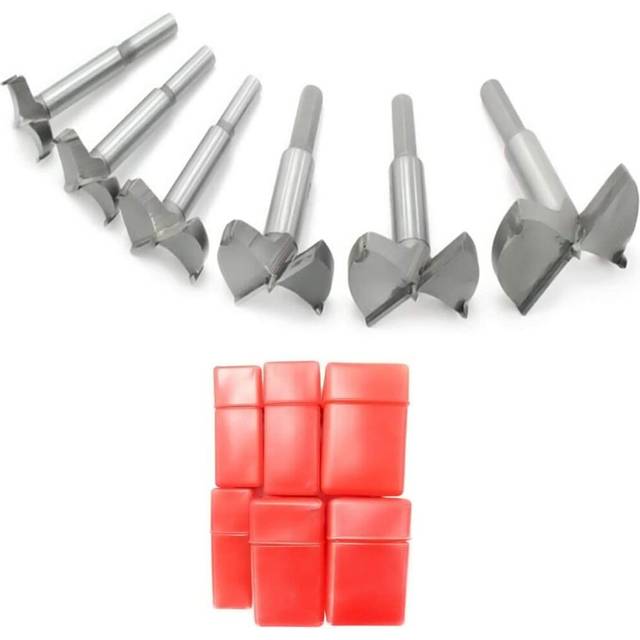 Meichoon Wood Drill Bits 30-60mm 6PCS Forstner Drill Bits Set, Flat Wing Drilling Hole Hinge Cemented Carbide Carbon High Speed Steel Woodworking