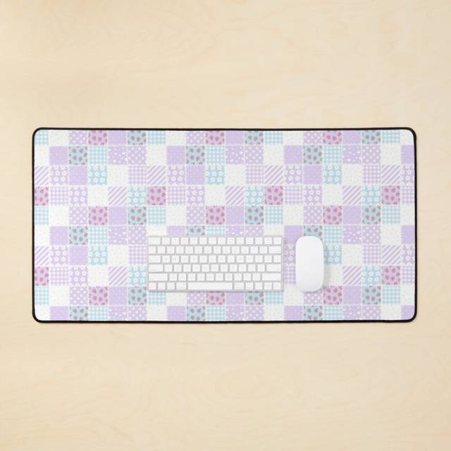 Desk Mat Quilt Purple Pastel Aesthetic Gingham Cute Cozy Cottagecore Large Gaming Mouse Pad 35x16 inch