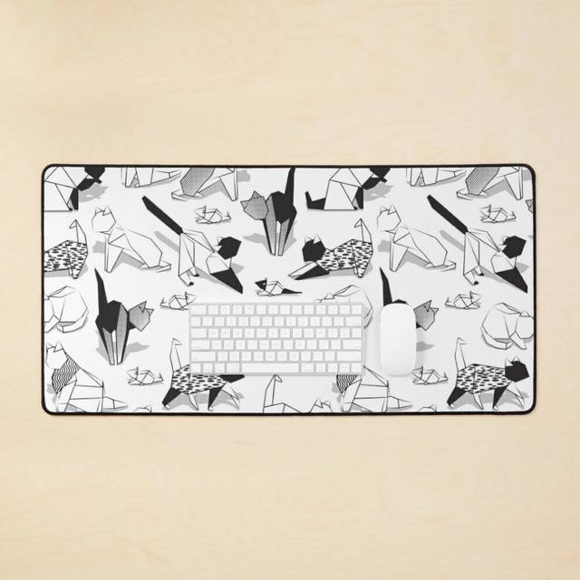 Desk Mat Origami kitten friends white coloring paper cats Large Gaming Mouse Pad 35x16 inch
