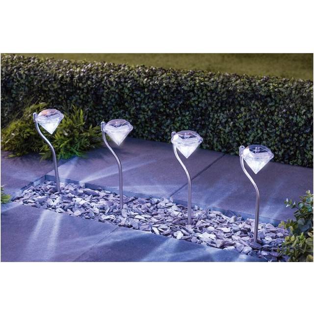 Set of 4 x Solar Powered Garden Diamond Effect Lights | No Cables