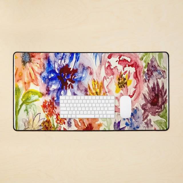 Desk Mat Watercolor Floral Blooms Large Gaming Mouse Pad 35x16 inch