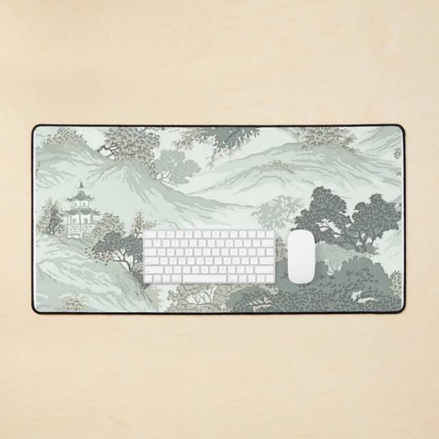 Desk Mat Shades of Green Oriental Landscape Large Gaming Mouse Pad 35x16 inch