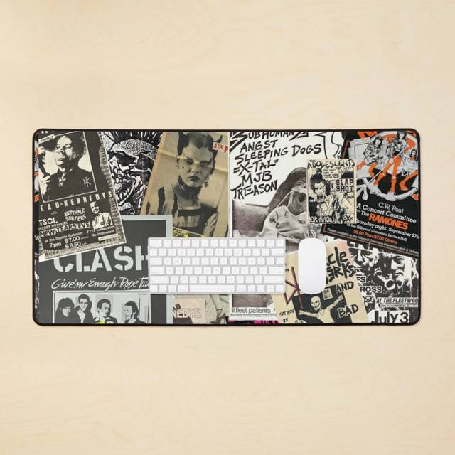 Desk Mat Punk Flyers Collage Large Gaming Mouse Pad 35x16 inch